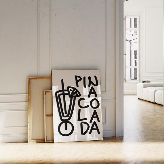 Pina Colada Hand Lettered Cocktail Typography Kitchen Art Poster