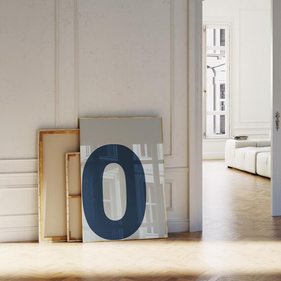 Blue Letter O Typography Print Bold Modern Initial Monogram Decor