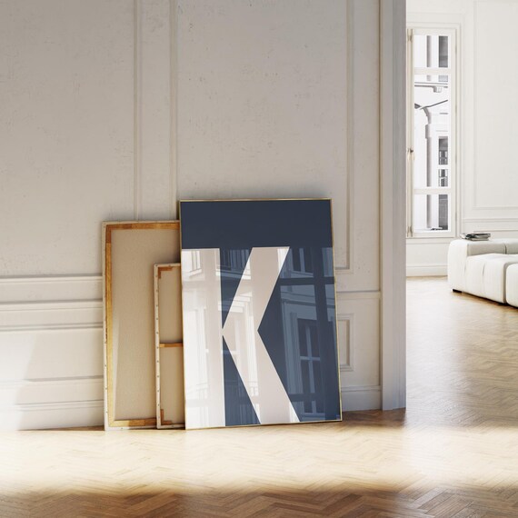 Navy Blue Letter K Big Bold Initial Alphabet Nursery Decor Print