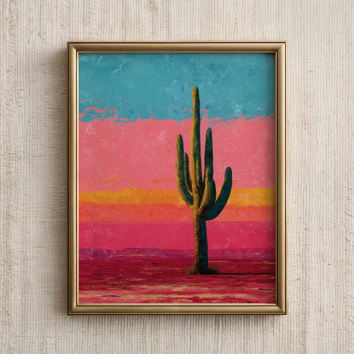 Saguaro Cactus Pink Teal Desert Sunset Southwestern Pop Art Poster