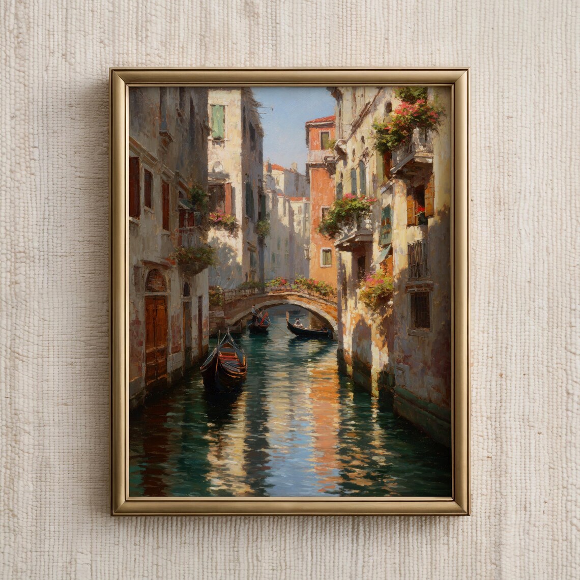 Venice Canal Wall Art Retro Gondola Vintage Italian Cityscape Painting European Urban Decor Travel Poster