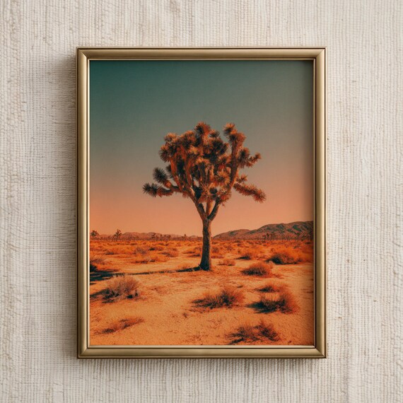 Western Wall Art Joshua Tree Print Desert Landscape Poster Retro Southwestern Photorealistic Artwork Bold Decor
