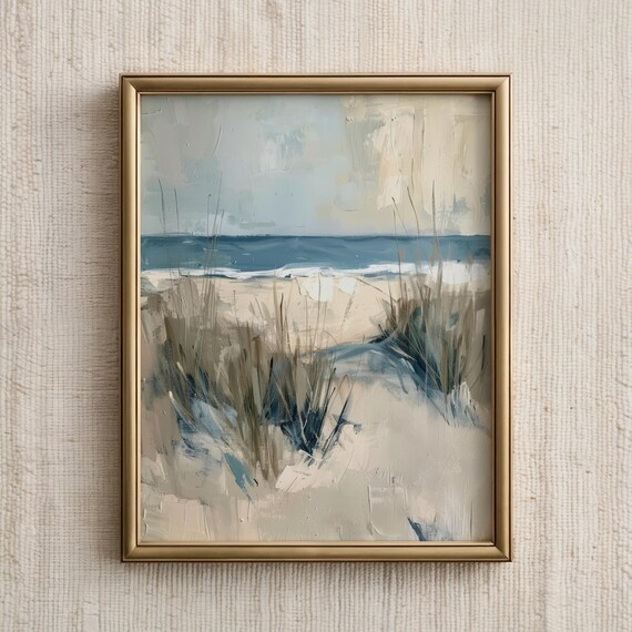 Neutral Beach Dunes Sea Grass Minimalist Coastal Seascape Poster