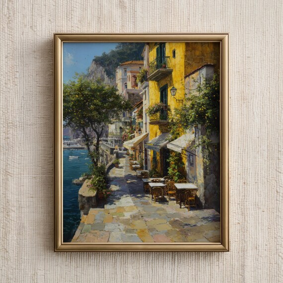 Mediterranean Cafe Alley Lemon Trees Seaside Painting Poster