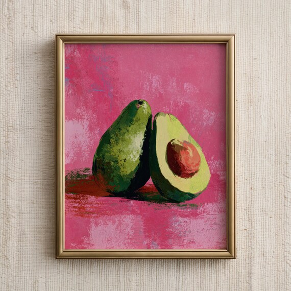 Avocado Still Life on Hot Pink Background Bold Modern Kitchen Poster