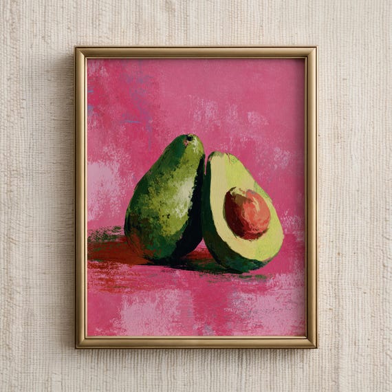 Kitchen Wall Art Avocado Still Life Print Vibrant Poster Modern Farmhouse Dining Decor Colorful Fruit Artwork
