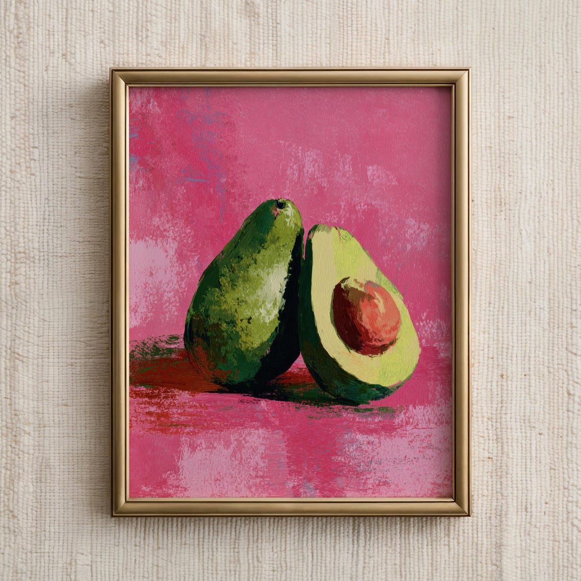 Avocado Still Life on Hot Pink Background Bold Modern Kitchen Poster
