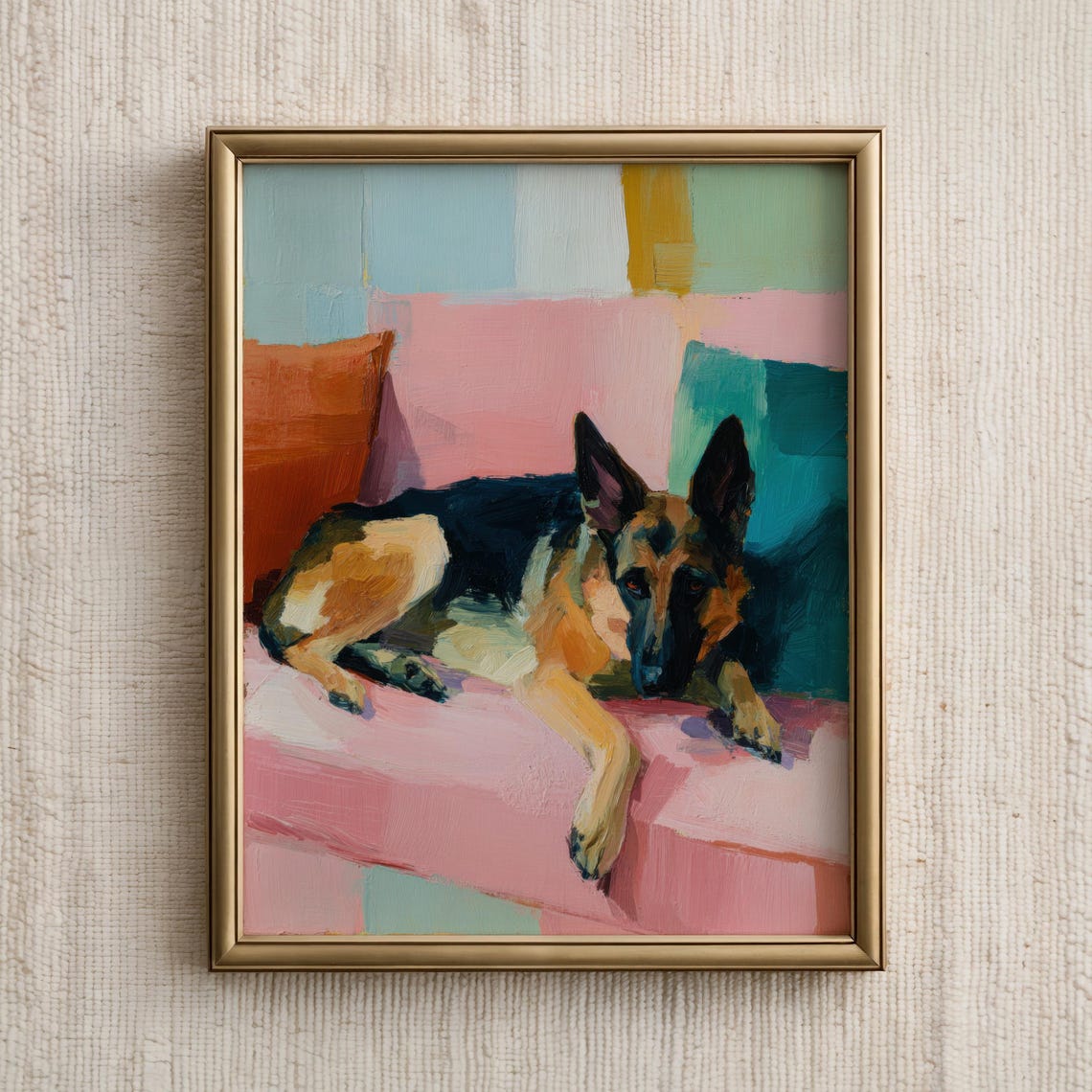 Sleeping German Shepherd Pastel Pink Couch Painting Dog Poster