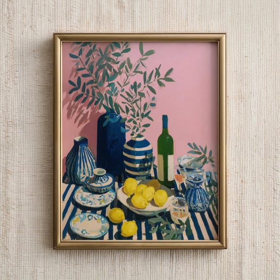 Kitchen Wall Art Italian Lemon Still Life Print Mediterranean Summer Painting Farmhouse Dining Room Bar Decor Vintage Rustic