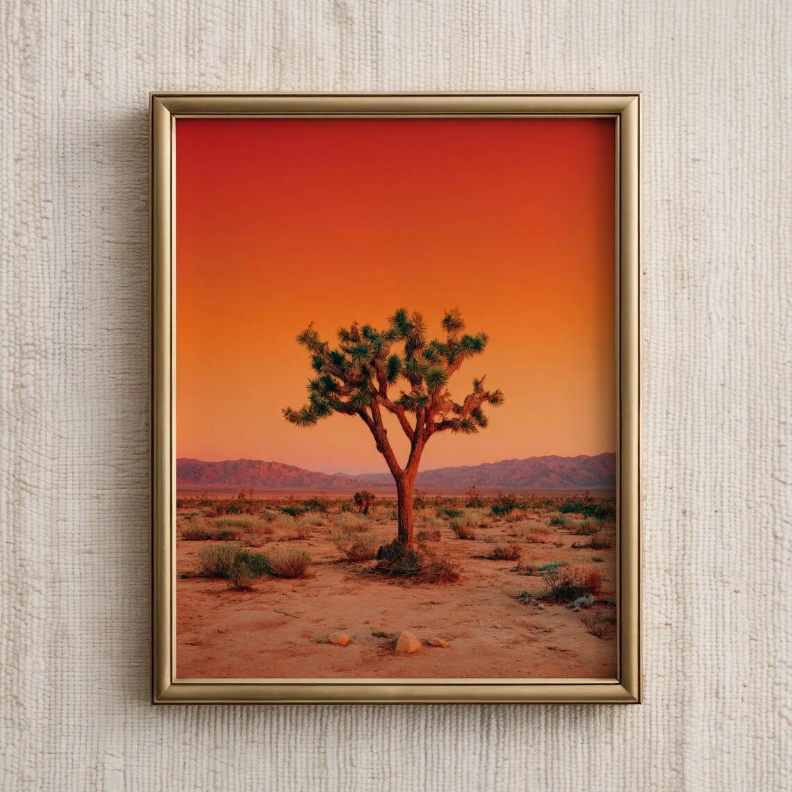 Lone Joshua Tree Sunset Desert Mountains Southwestern Poster