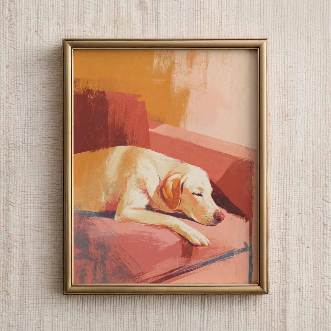 Sleeping Yellow Labrador Abstract Oil Painting Cozy Dog Poster