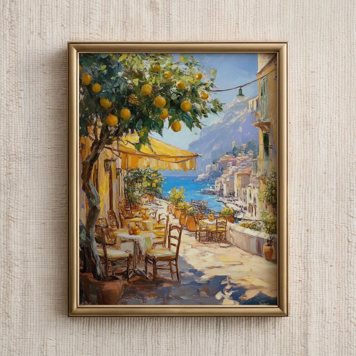 Amalfi Cafe Retro Coastal Art Print, Lemon Tree
