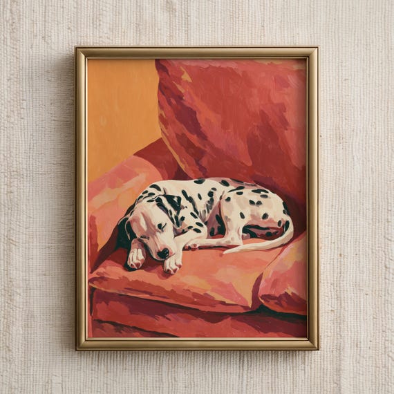 Dalmatian Dog Wall Art Sleeping Puppy Print Animal Poster Pet Illustration Lover Gift Painting