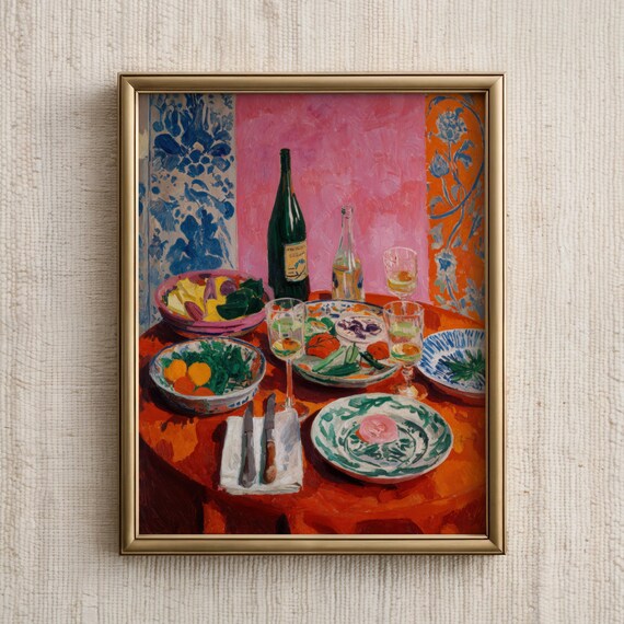Italian Dinner Table Feast Fauvist Colorful Painting Art Poster