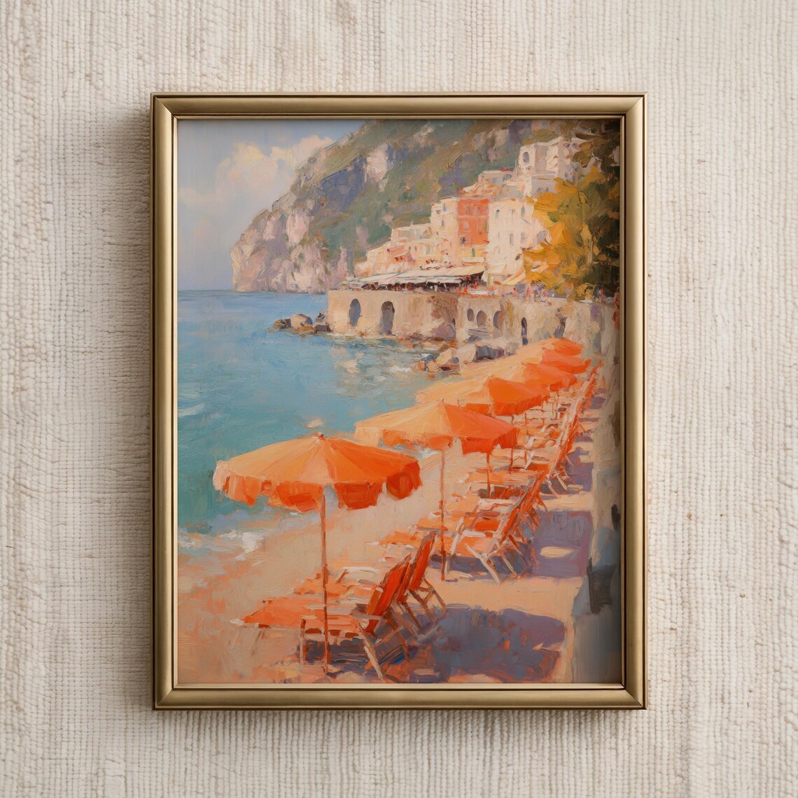 Amalfi Coast Beach Umbrellas Italian Summer Oil Painting Print