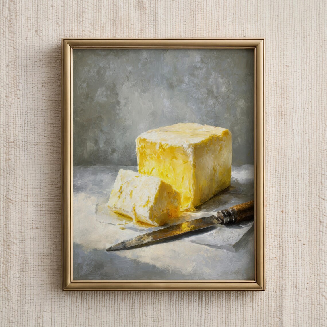Block Of Butter With Knife Vintage Oil Painting Kitchen Food Poster