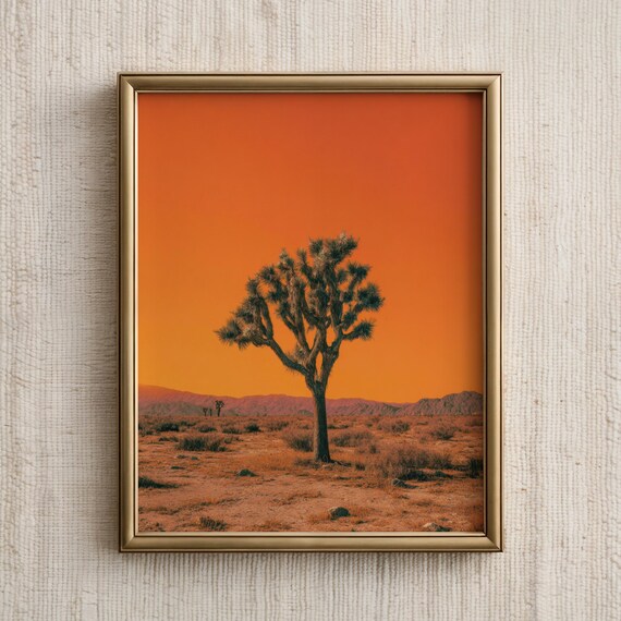 Western Wall Art Joshua Tree Print Photorealistic Desert Landscape Poster Retro Southwestern Artwork Bold Decor