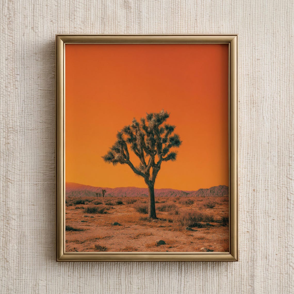 Lone Joshua Tree at Blazing Sunset Orange Desert Landscape Poster