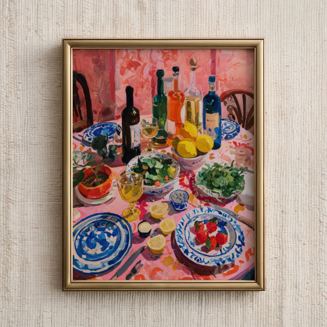 Mediterranean Italian Dinner Table Still Life Wine Lemons Poster
