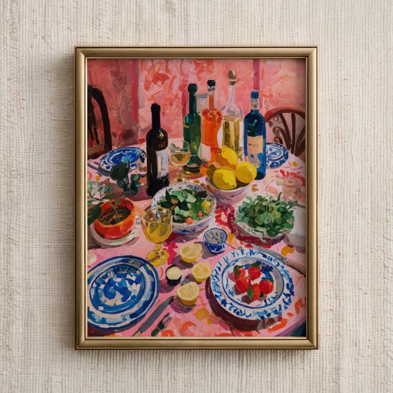 Mediterranean Italian Dinner Table Still Life Wine Lemons Poster
