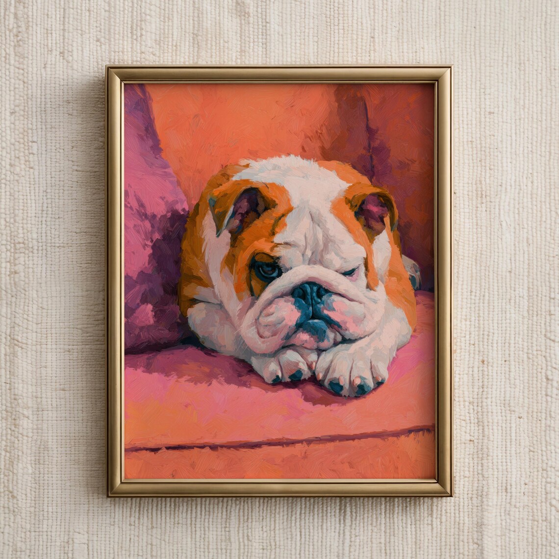 Sleeping English Bulldog Puppy Colorful Painterly Pet Portrait Poster