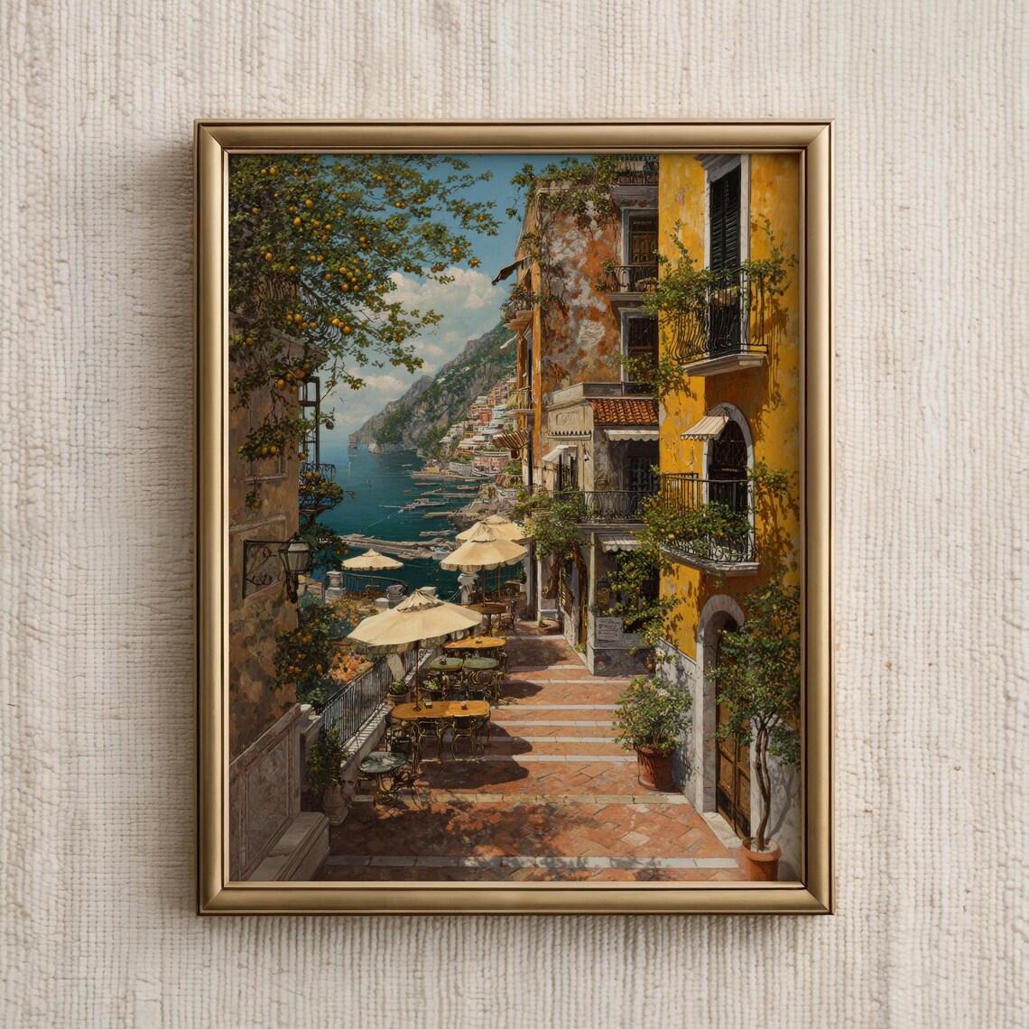 Amalfi Coast Lemon Tree Cafe Street Seaside Italy Art Poster