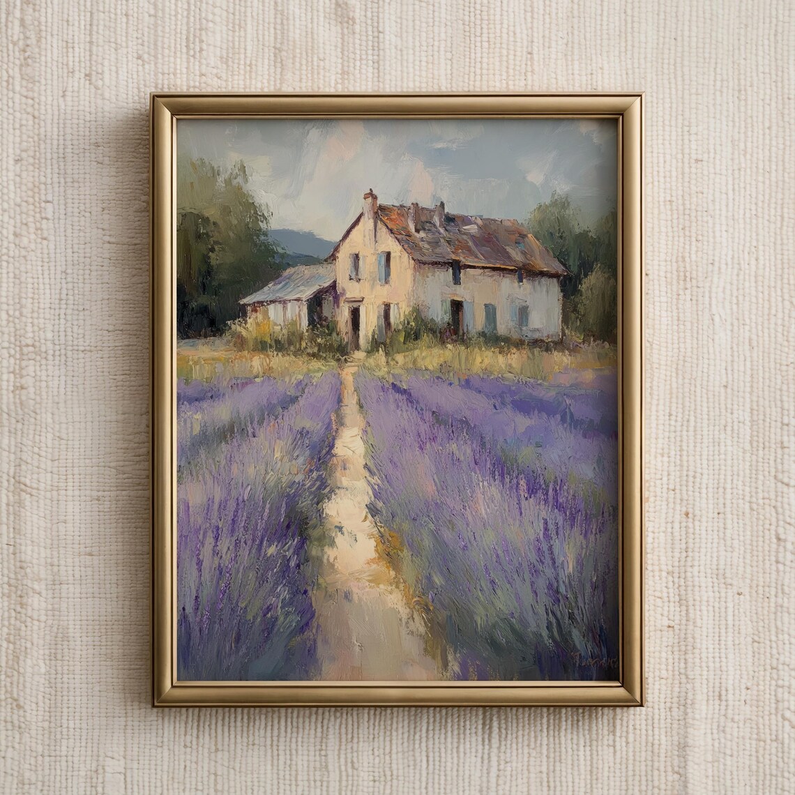 Lavender Field Farmhouse Path French Countryside Oil Painting Poster