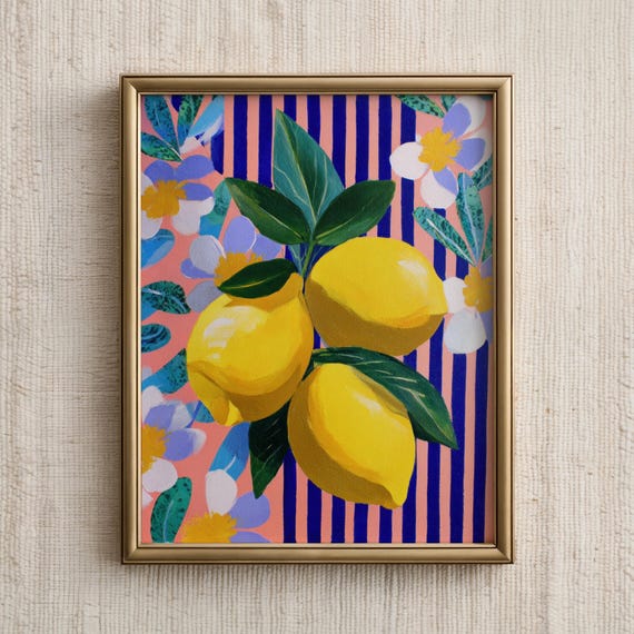 Kitchen Wall Art Lemon Fruit Print Summer Dining Room Decor Colorful Citrus Artwork Retro Foodie Poster Maximalist
