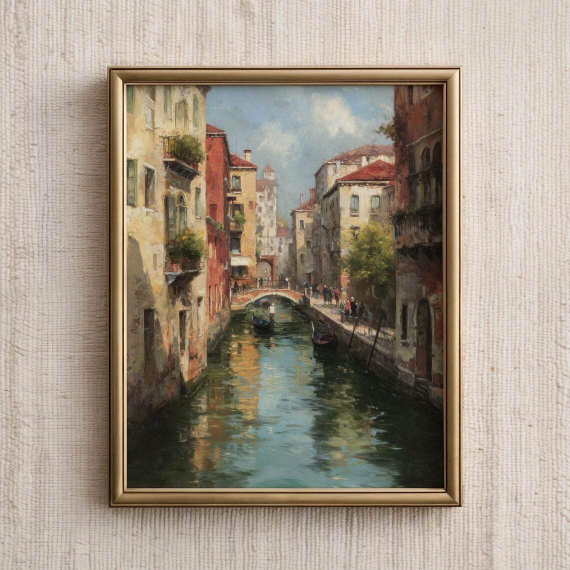Venice Canal Romantic Gondolas Bridge Vintage Italian Painting Poster