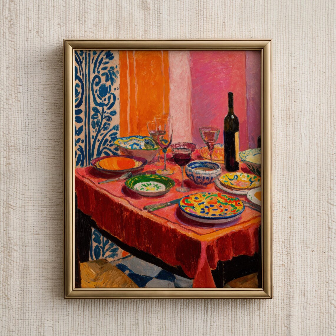 Italian Dinner Table Mediterranean Feast Wine Colorful Still Life Poster