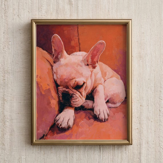 French Bulldog Wall Art Dog Print Sleeping Pet Poster Puppy Artwork Animal Painting For Lovers Illustration