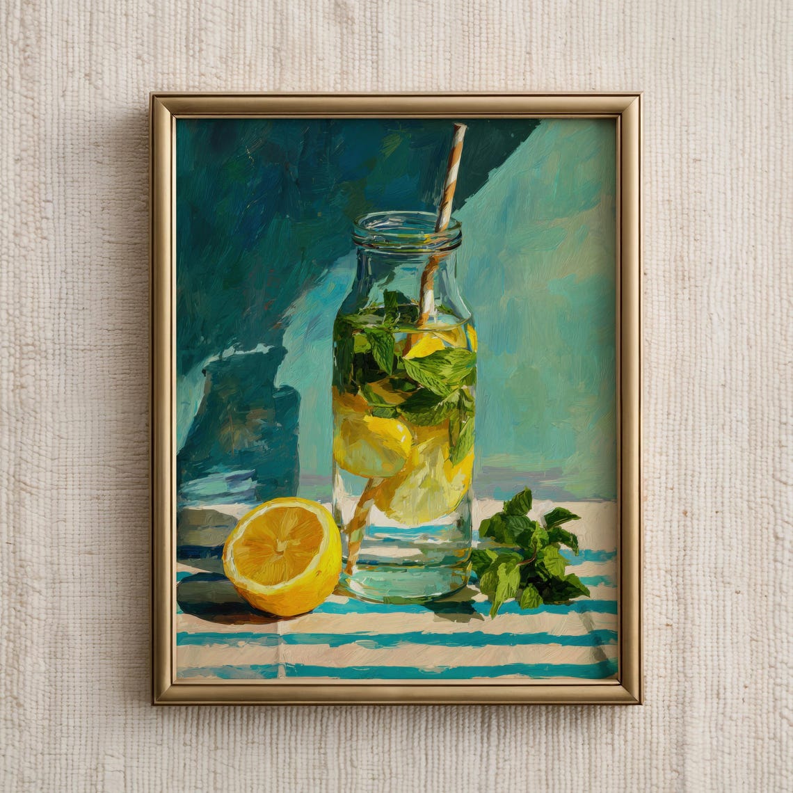 Kitchen Wall Art Lemon Mint Drink Print Summer Beverage Poster Refreshing Decor Citrus Illustration Fresh Dining Room