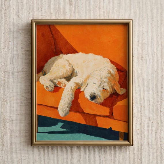 Goldendoodle Dog Print Sleeping Poster Pet Painting Animal Wall Art Artwork Illustration Lover Gift
