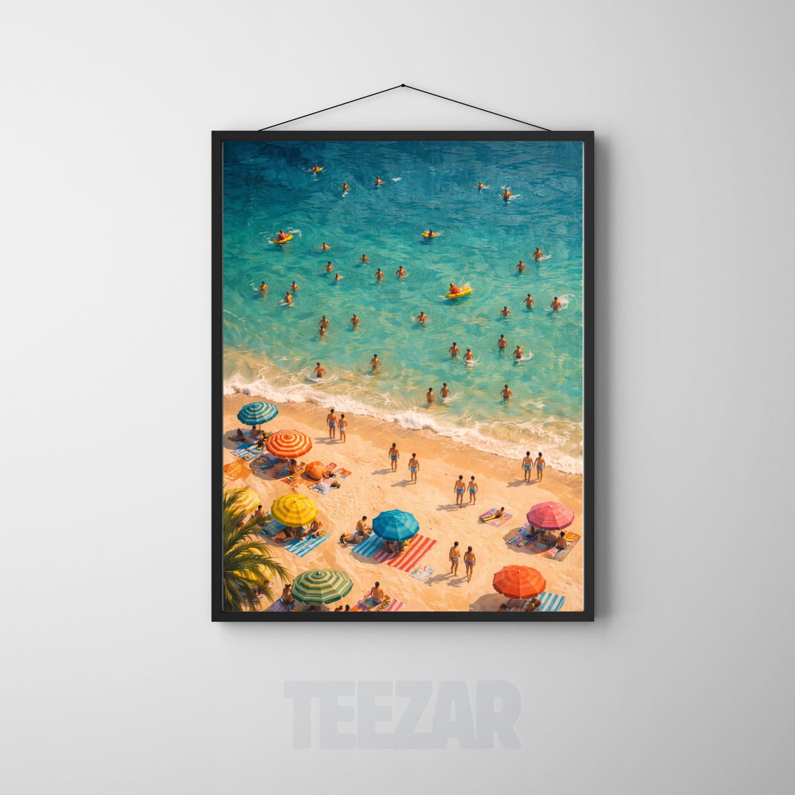 Aerial Ocean Swimmers Poster Summer Beach Crowd From Above Coastal Art