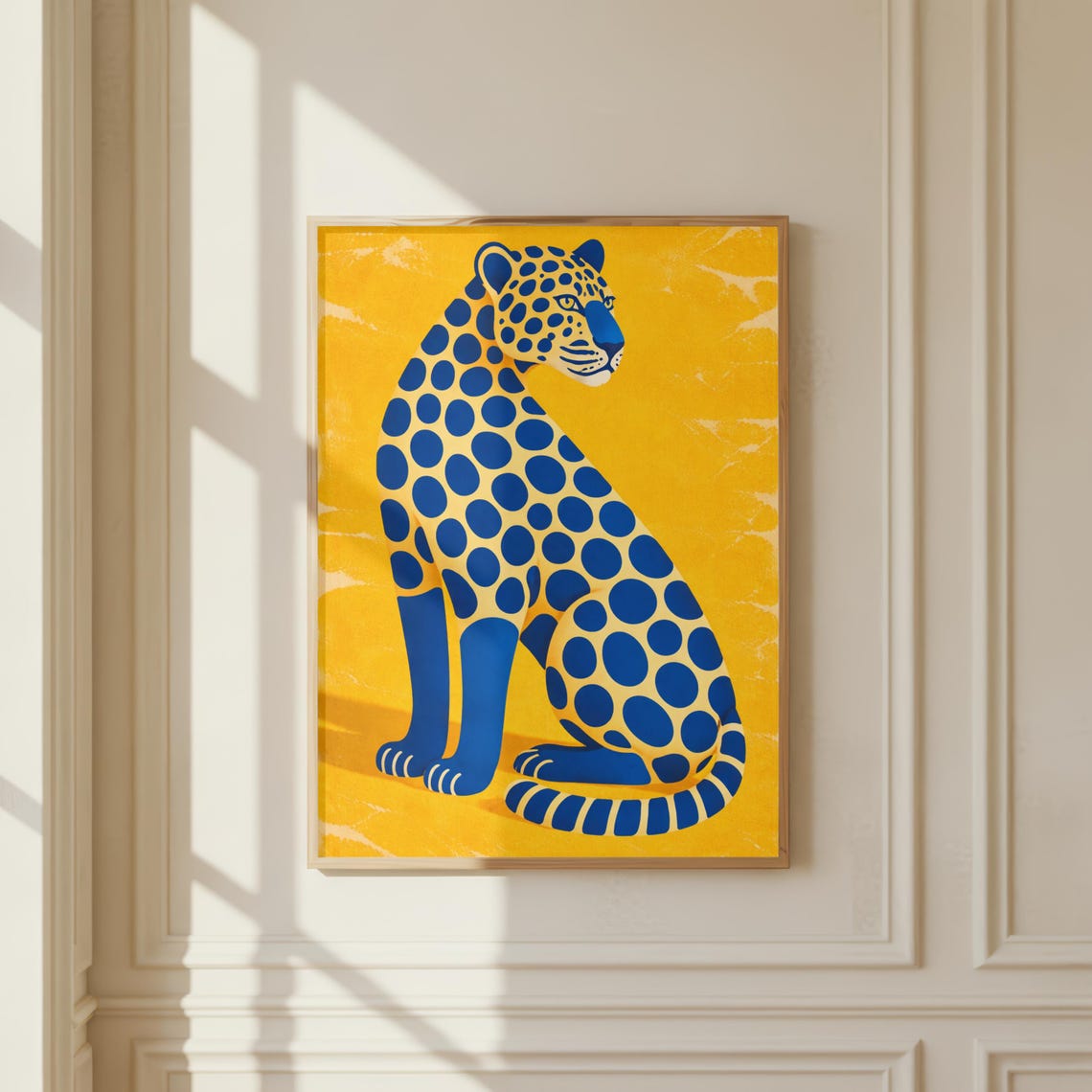 Blue Leopard Yellow Minimalist Bold Spotted Cat Modern Wall Art