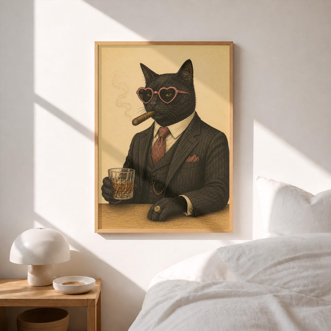 Funny Black Cat Whiskey Print Mafia Wall Art Quirky Bar Decor Download