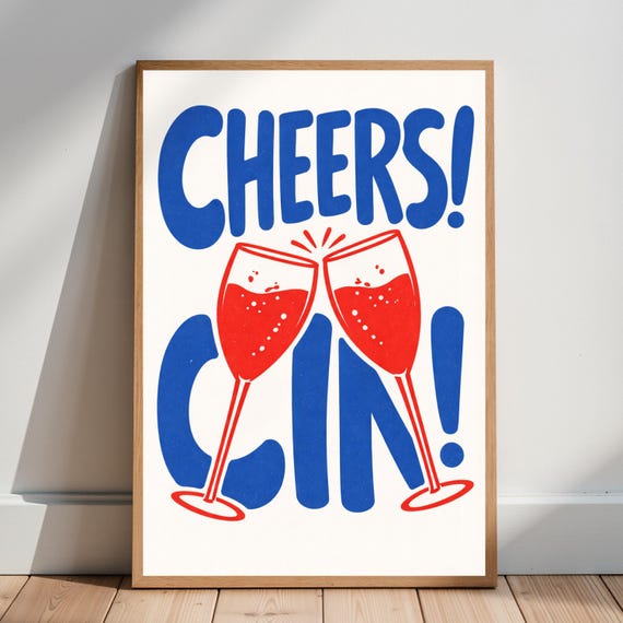 Retro Cheers Cin Poster Cocktail Typography Print Bar Cart Wall Art