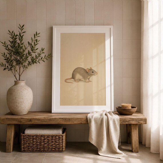 Minimalist Mouse Illustration Neutral Scandinavian Art Poster