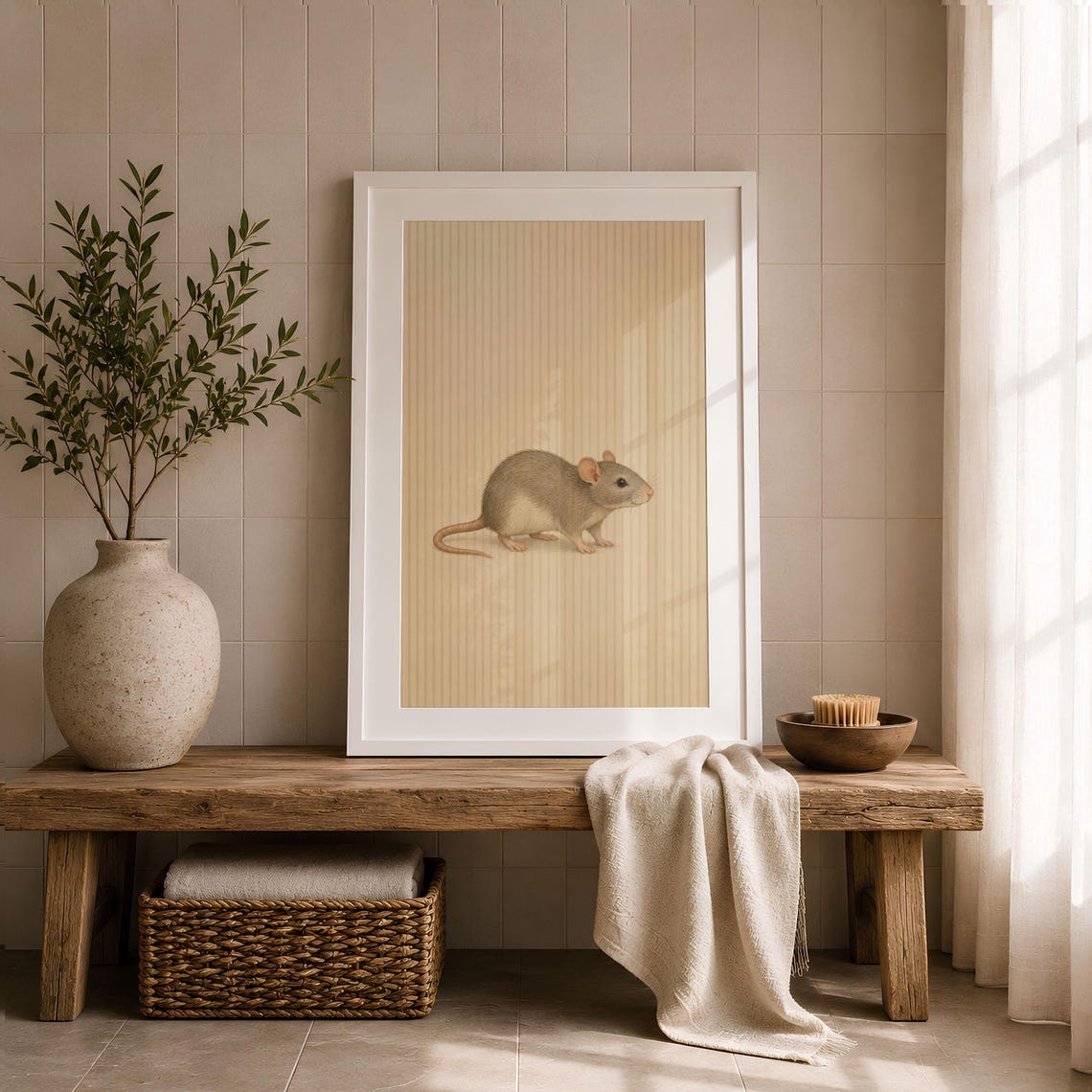 Minimalist Mouse Print Scandinavian Animal Wall Art Neutral Nursery Decor