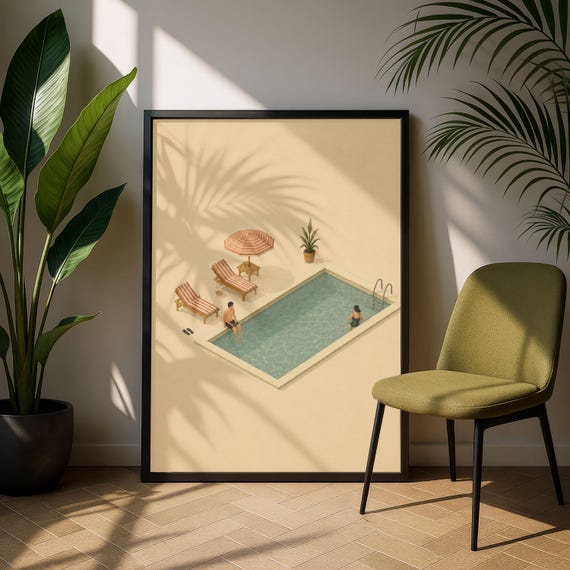 Minimalist Pool Print Modern Summer Artwork Coastal Lifestyle Poster Scandinavian Decor