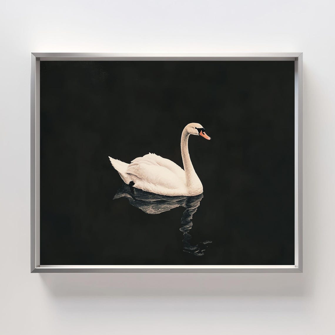 White Swan On Dark Water Minimalist Wildlife Reflection Art Poster