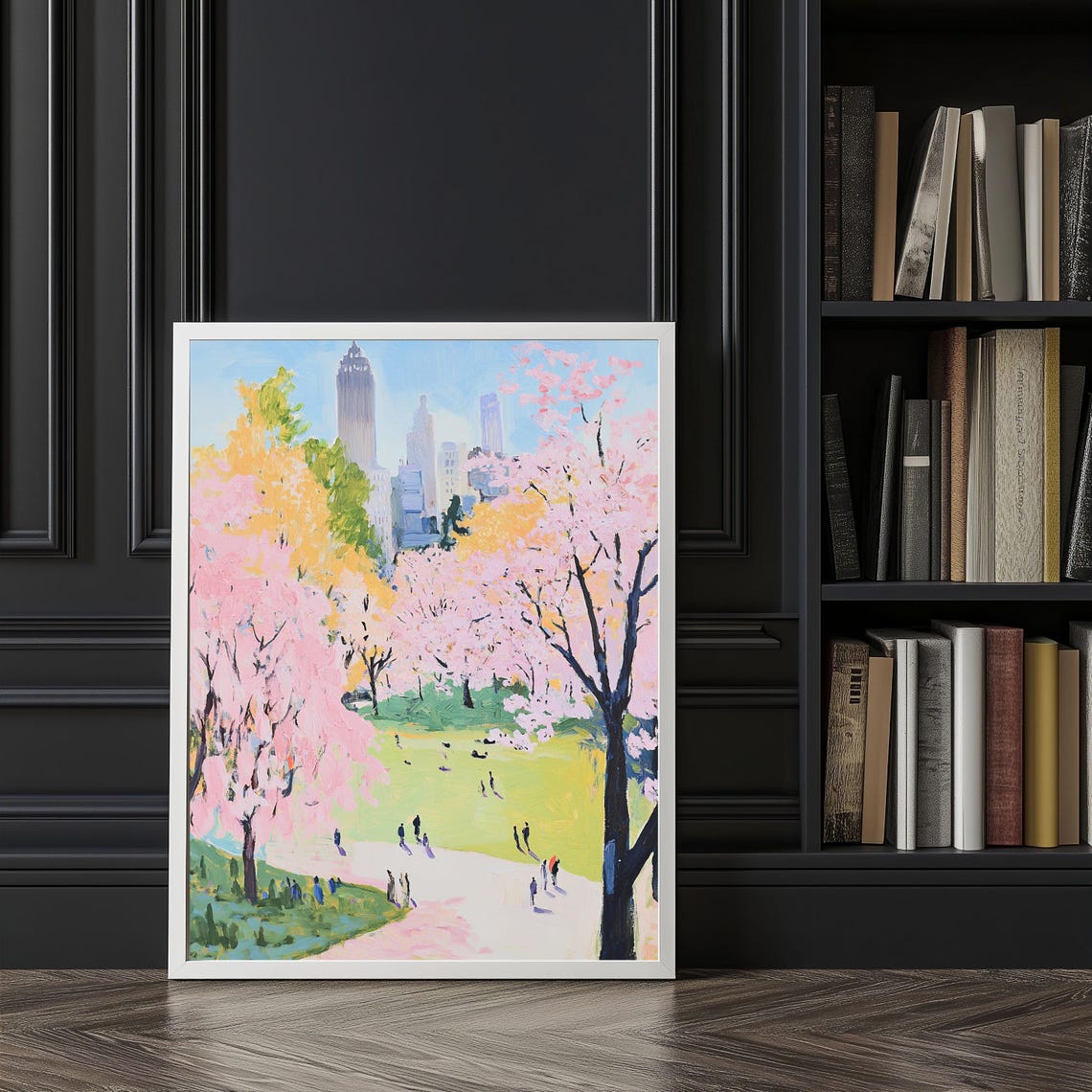 Cherry Blossom Central Park Wall Art Spring Cityscape Decor Pink Blossom Trees Nature Art For Home New York Artwork - Image 2