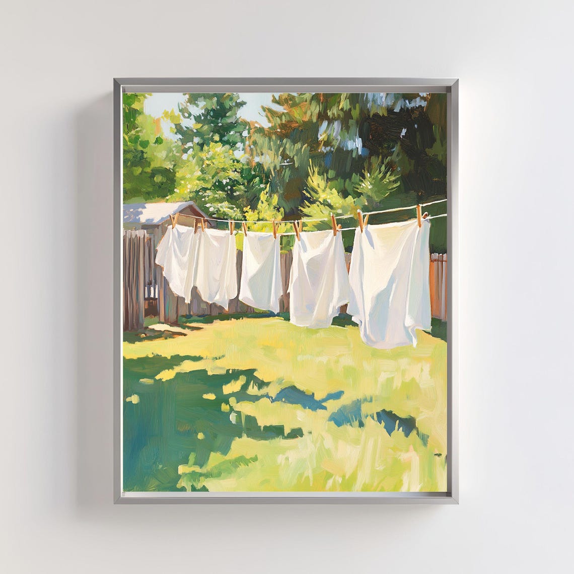 Sunlit Backyard Clothesline, Rustic Country Art Print
