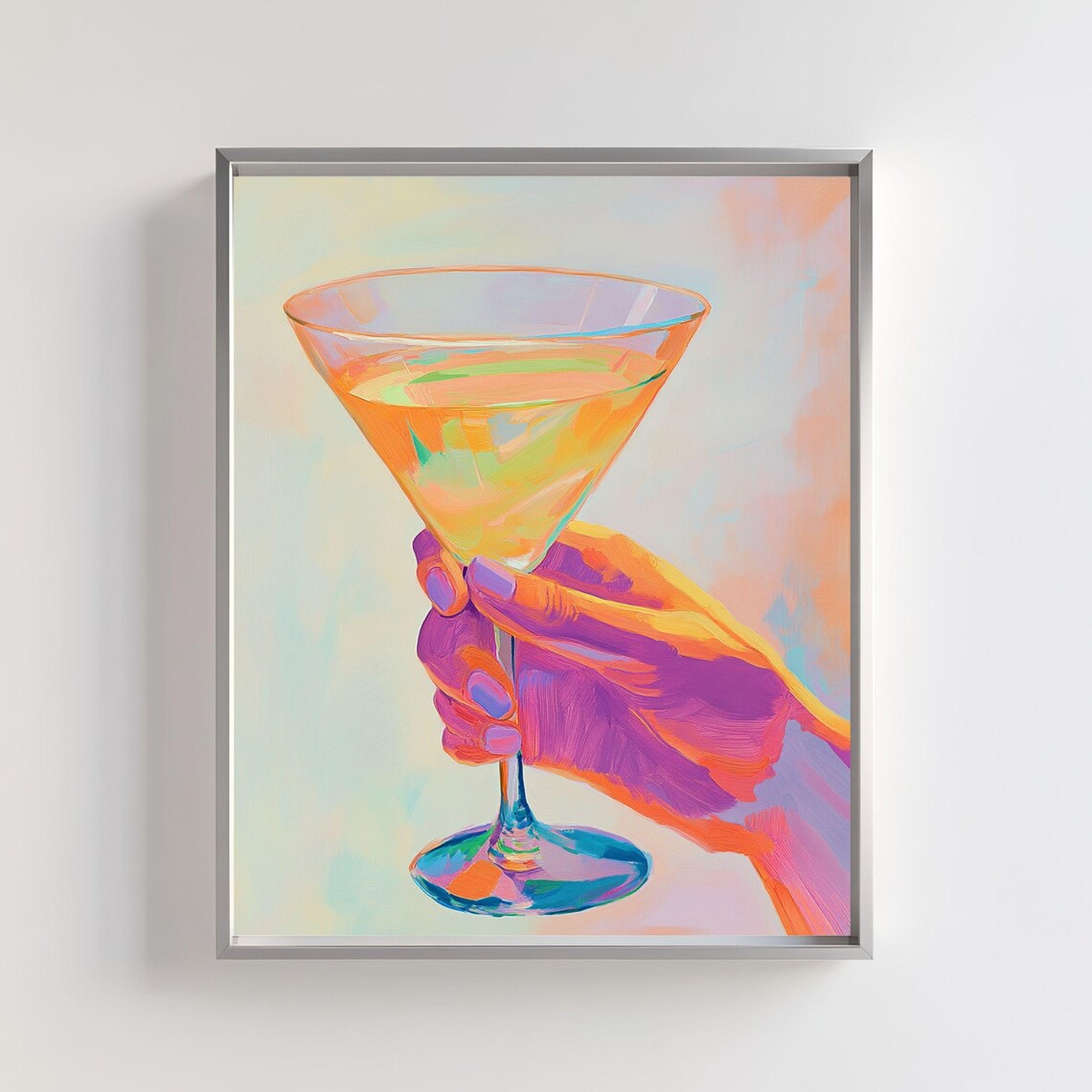Vibrant Neon Cocktail Martini Glass Painting Bar Cart Decor Print