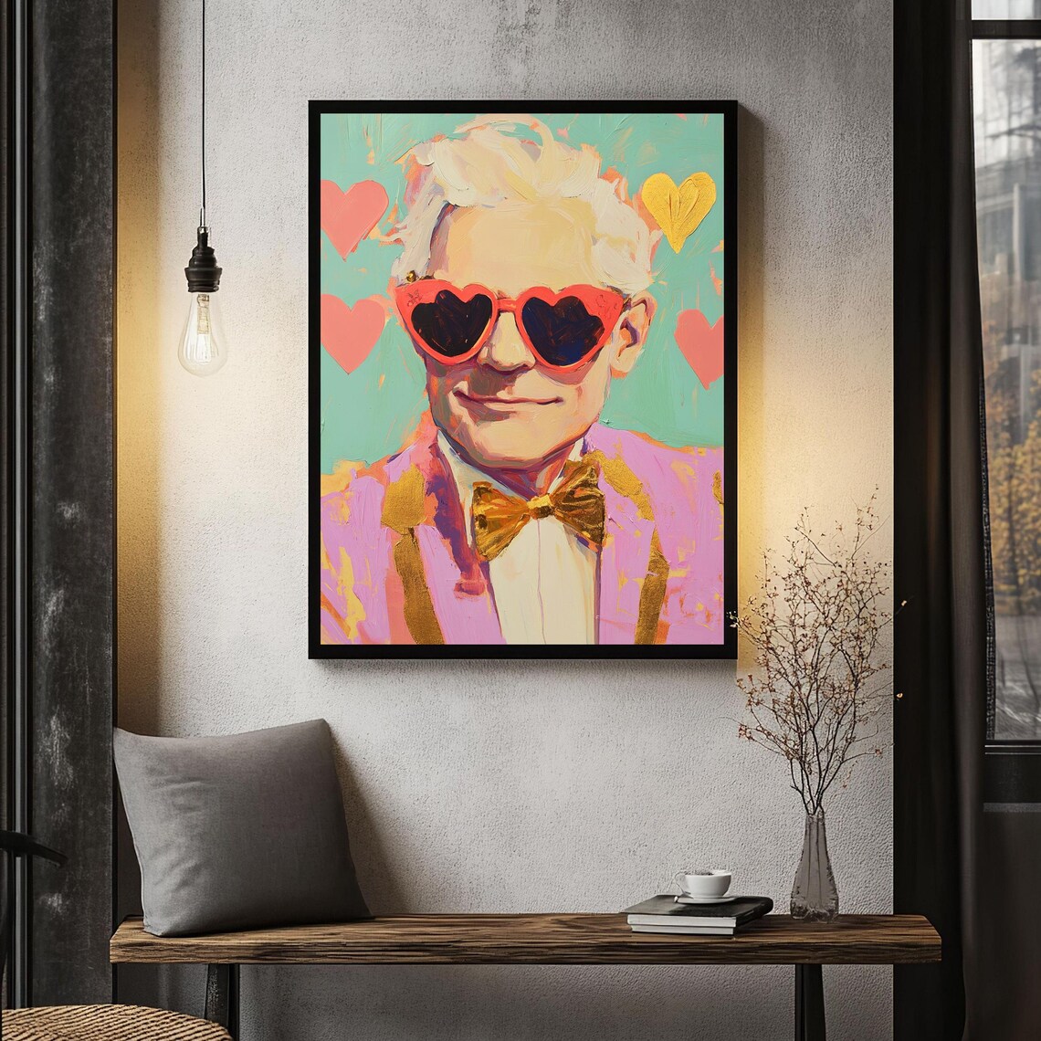 Pop Art Portrait With Heart Sunglasses, Quirky Fashion - Image 4