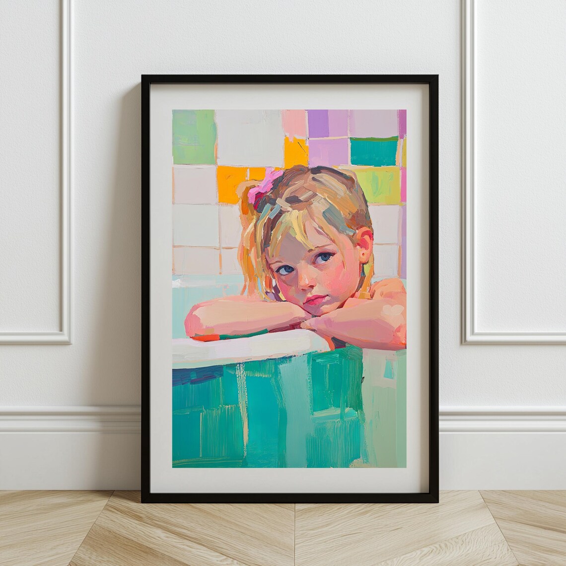 Girl Bath Time Colorful Impressionist Kids Bathroom Art Poster - Image 3
