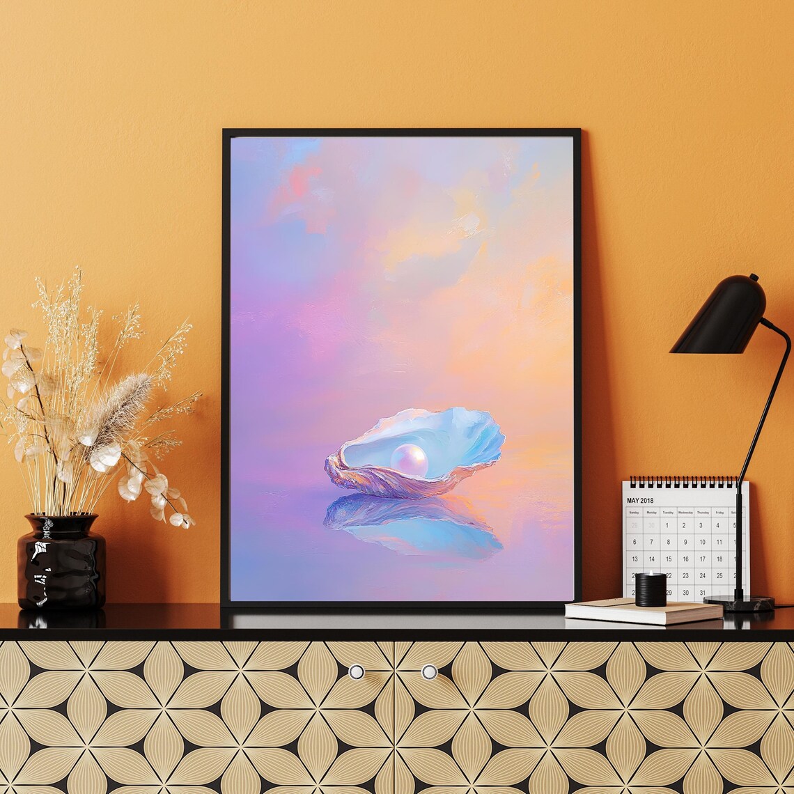 Oyster With Pearl, Pastel Abstract Coastal Decor - Image 2