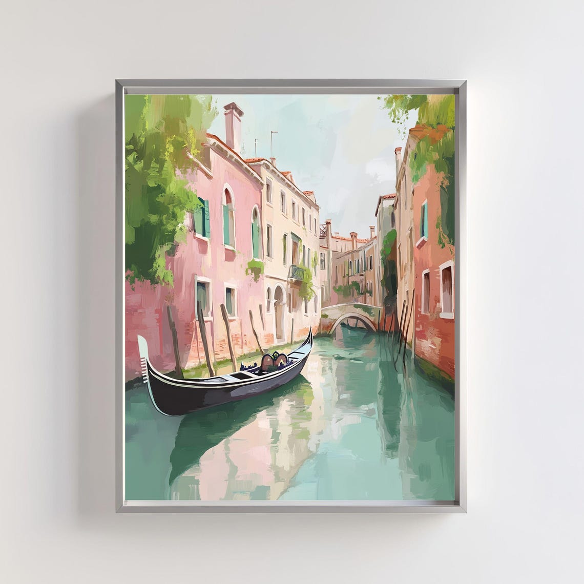Venice Canal With Gondola Romantic Italian Watercolor Art Poster