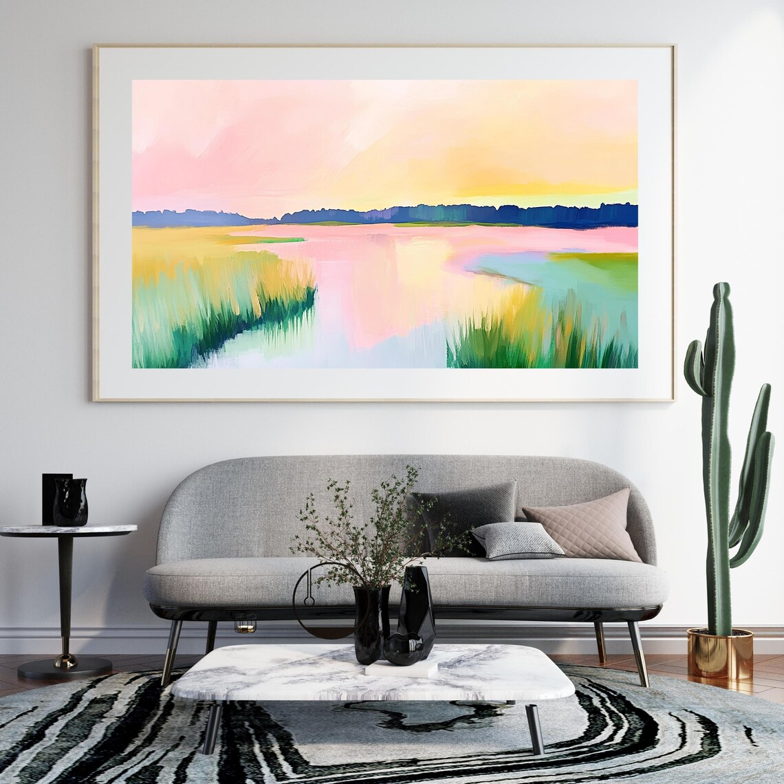 Marsh Sunset Abstract Lake Scene, Minimalist Art Print - Image 5