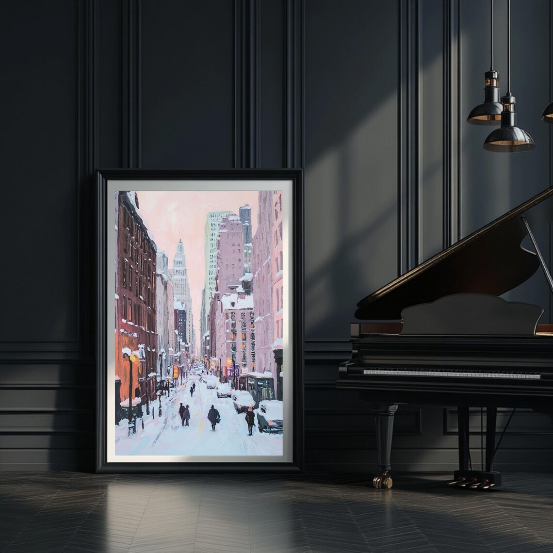 Winter Cityscape, Snowy Urban Street Painting - Image 4